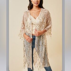 Haden Los Angeles gold sequin wrap cardigan